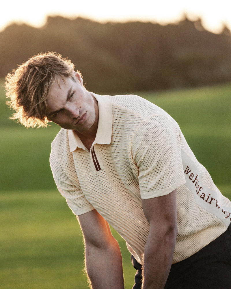 WAFFLE KNIT POLO - SAND DUNE