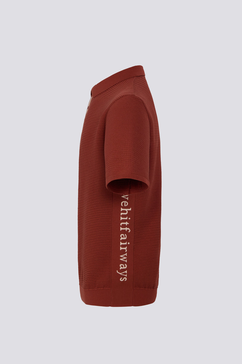 WAFFLE KNIT POLO - CLAY RED
